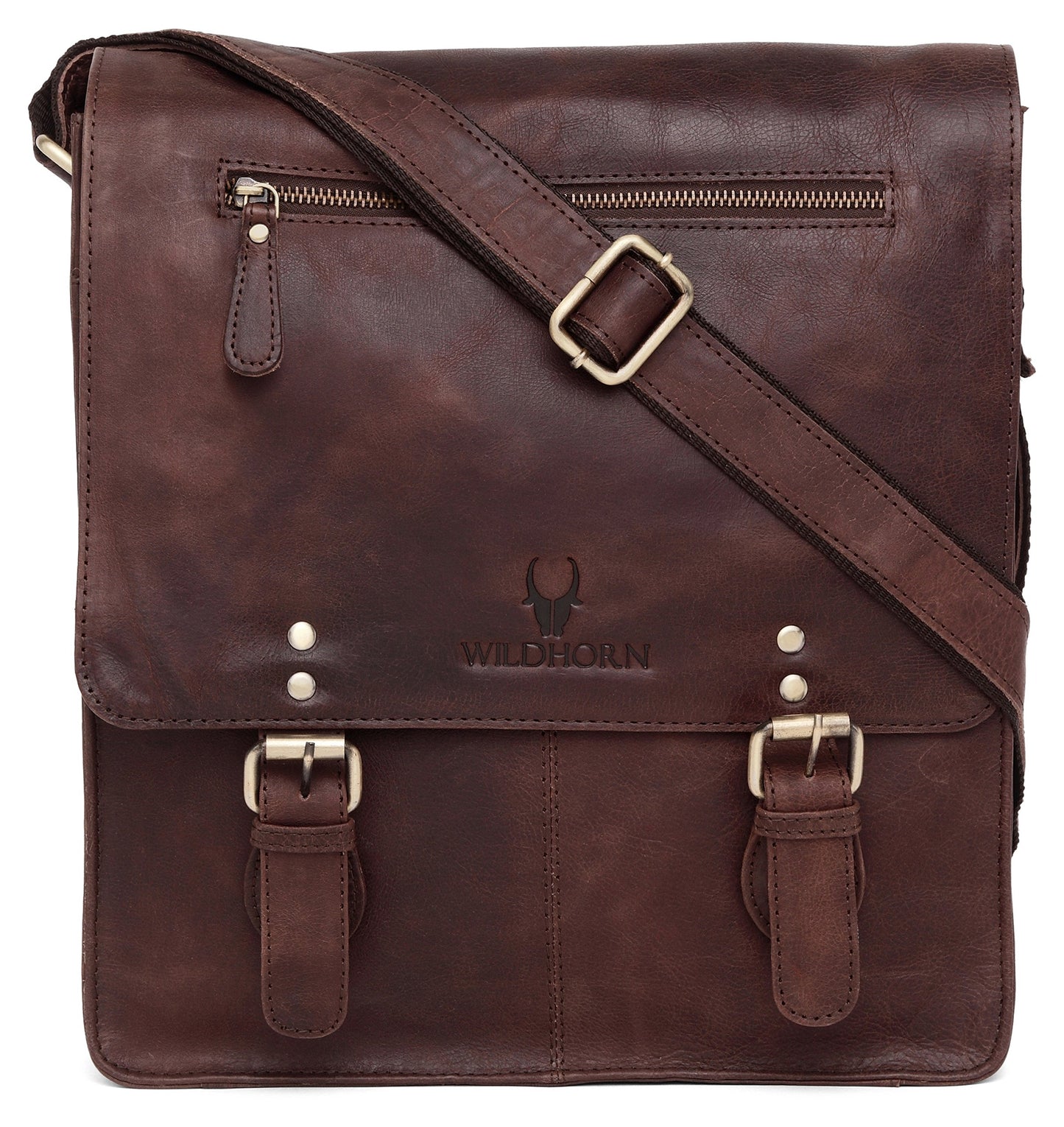 WildHorn Genuine Leather Sling Messenger Bag | Stylish, Functional & Spacious | Buckle Closure | Adjustable Strap | 1-Year Warranty