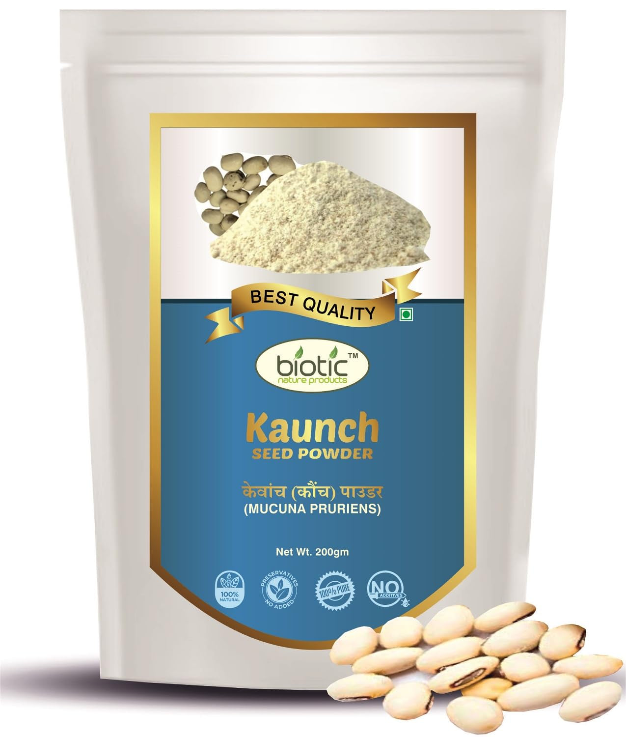 Biotic White Kaunch Beej Powder Organic 200gm - Mucuna Pruriens Seed Powder - Ve