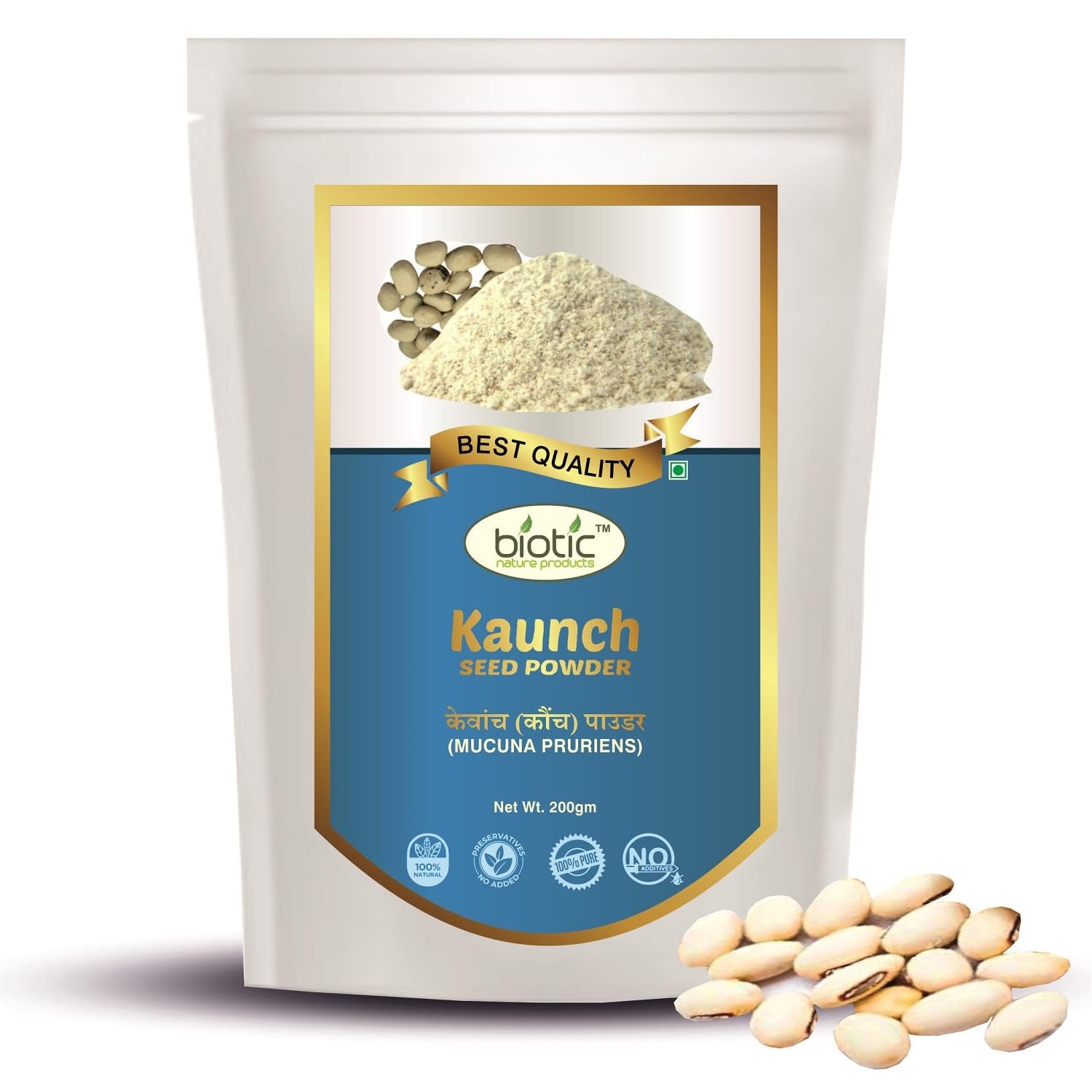Biotic White Kaunch Beej Powder Organic 200gm - Mucuna Pruriens Seed Po- image 2