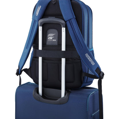American Tourister Segno Expandable Laptop Backpack Navy |17" Laptop compatible,Lockable Pullers, Rain Cover, Smart Sleeve, Fleece Pocket, Tractum Suspension and Internal Organiser for Men and Women