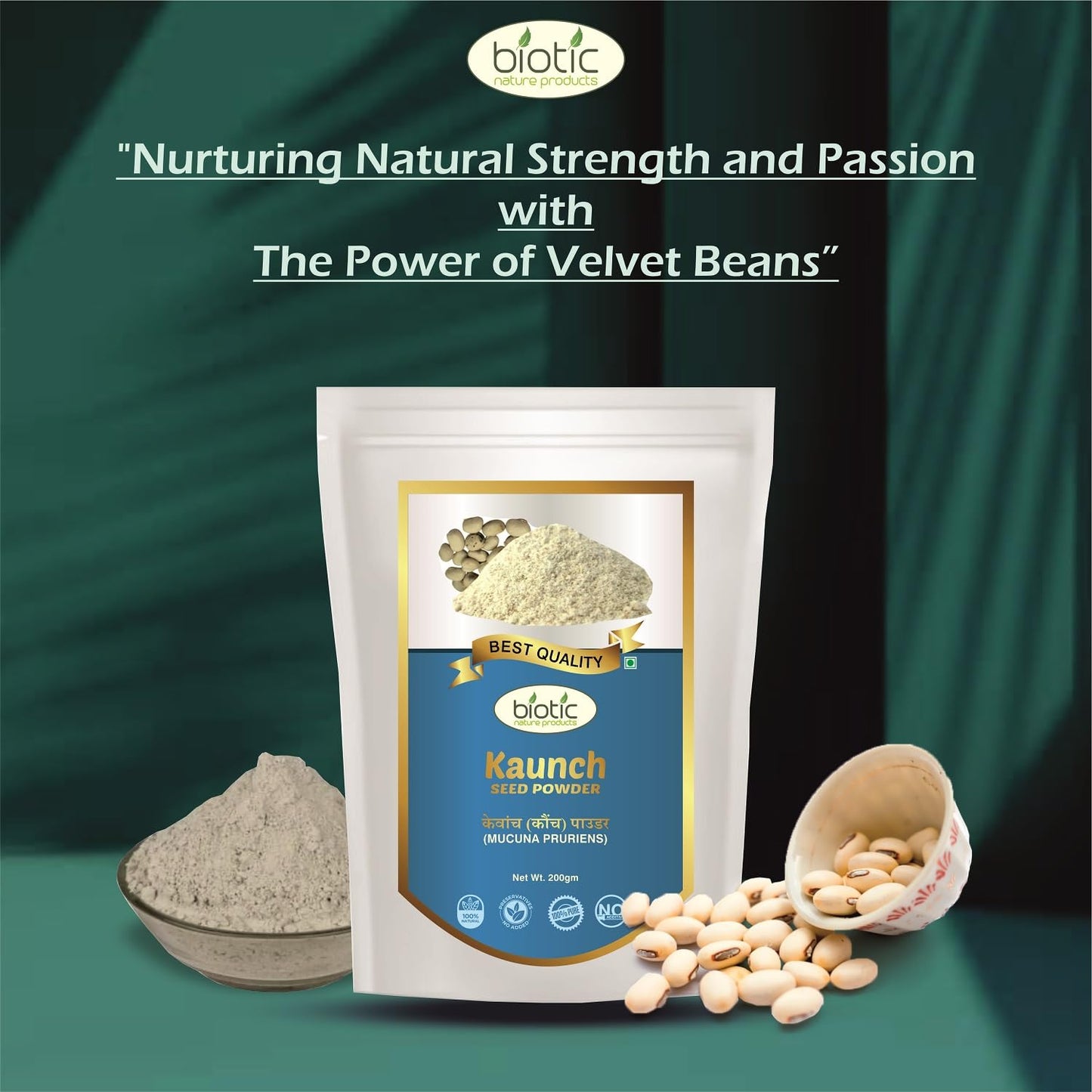 Biotic White Kaunch Beej Powder Organic 200gm - Mucuna Pruriens Seed Po- image 3