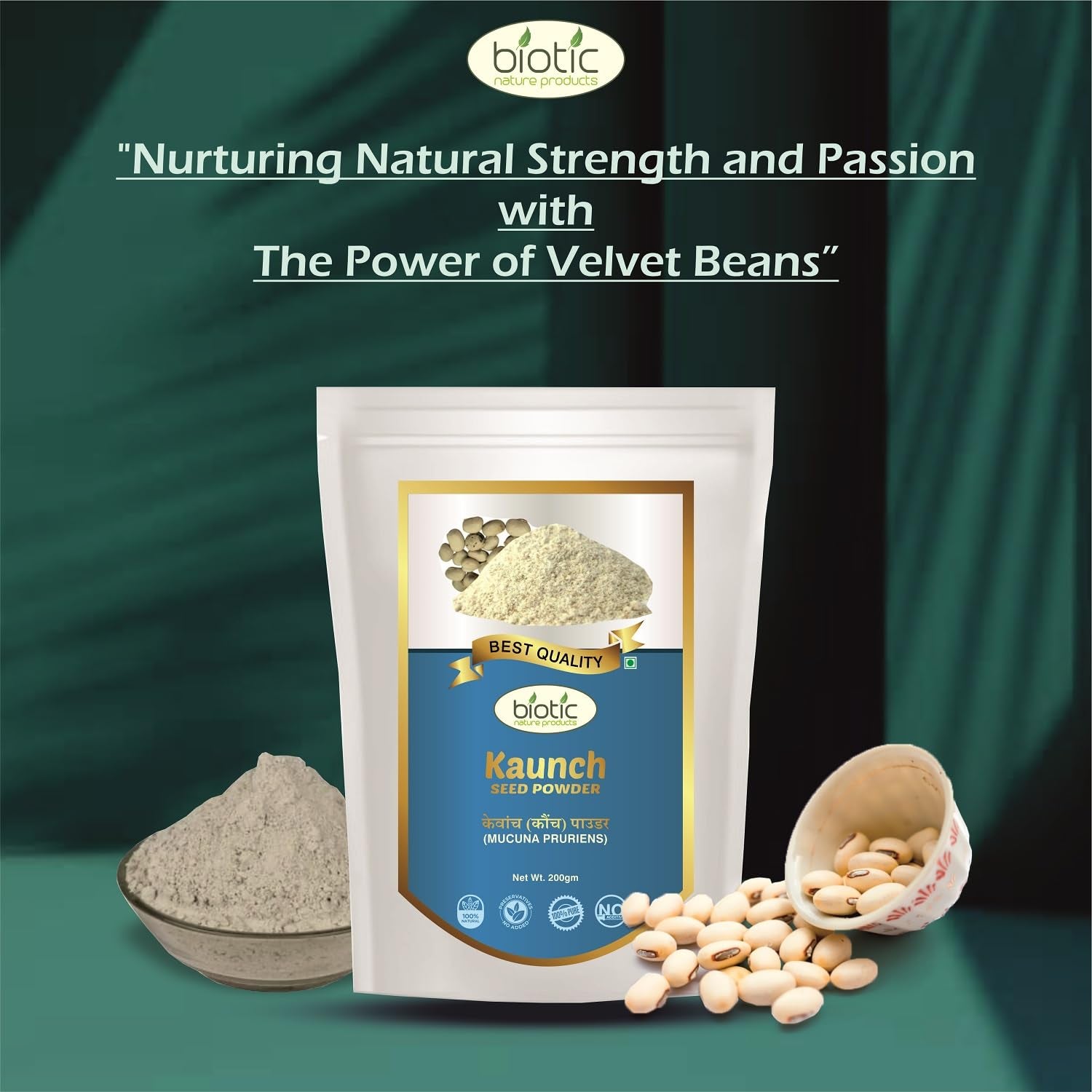 Biotic White Kaunch Beej Powder Organic 200gm - Mucuna Pruriens Seed Po- image 3