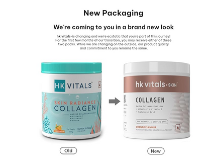 HealthKart HK Vitals Skin Radiance Collagen Powder, Marine Collagen (Orange, 200g) with Biotin, Vit C, E for Healthy Skin, Hair, Nails