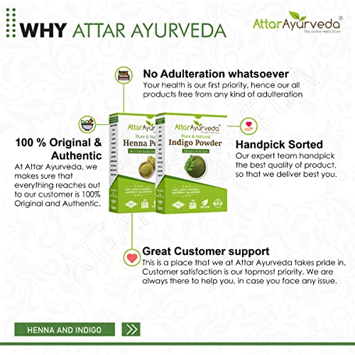 Attar Ayurveda Natural Dye for Black Hair (Henna Leaves powder, Indigo leaves powder combo pack) (200 grams each) - Shahi Feast