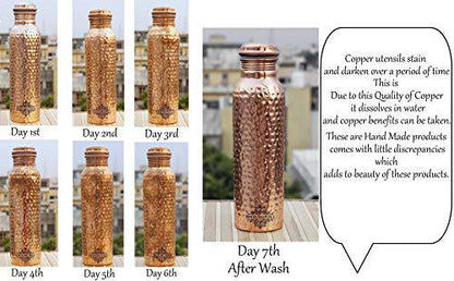 Indian Art Villa Pure Copper Leak Proof Bottle with Hammered Shine Finish Design, Ayurvedic Health Benefits, Volume - 750 ml - Shahi Feast