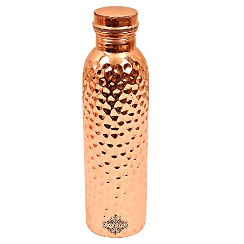 Indian Art Villa Pure Copper Leak Proof Bottle with Hammered Shine Finish Design, Ayurvedic Health Benefits, Volume - 750 ml - Shahi Feast