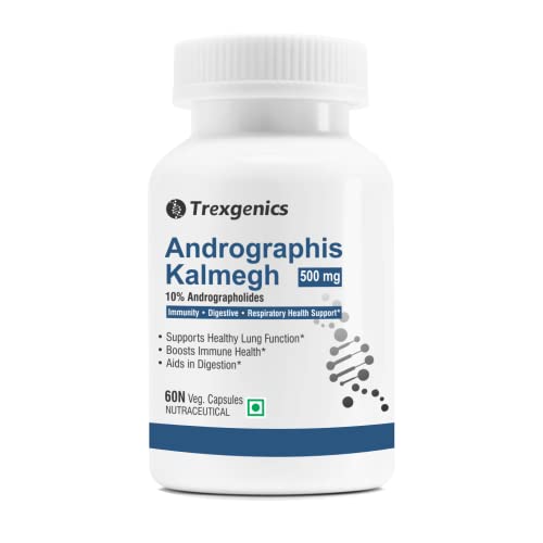 Trexgenics Kalmegh (Andrographis) 10% Andrographolides 500mg Lungs, Respiratory Health, Immunity & Digestive Health (60 Veg Capsules)