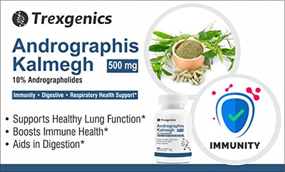 Trexgenics Kalmegh (Andrographis) 10% Andrographolides 500mg Lungs, Respiratory Health, Immunity & Digestive Health (60 Veg Capsules) - Shahi Feast