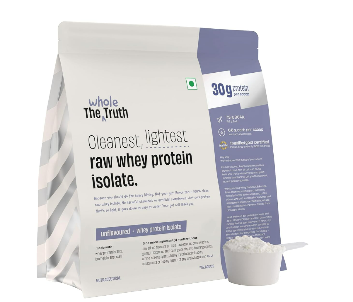 The Whole Truth Whey Protein Isolate Unflavoured |1 kg (2.2 lbs) | 30g Protein|