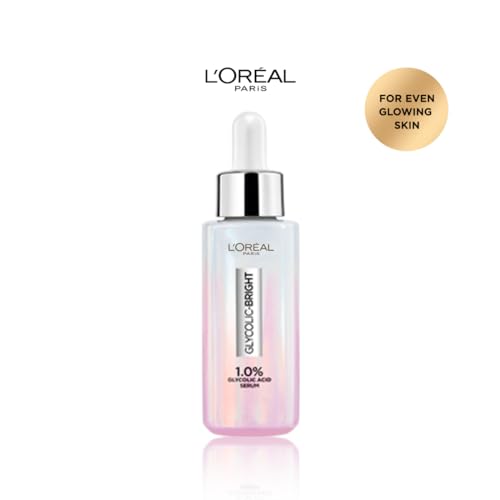 L'Oreal Paris Instant Glowing Serum, 1% Glycolic Acid, 2% Niacinamide, Reveals Even Skin Tone, Glycolic Bright Skin, 30ml