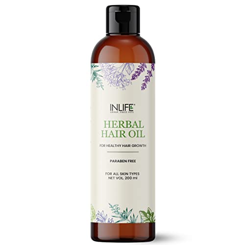 INLIFE Herbal Hair Oil Anti Hair Fall Bhringraj Amalaki Dry Brahmi Sesamum Oil & Other Ayurvedic Herbs No Parabens, 200ml