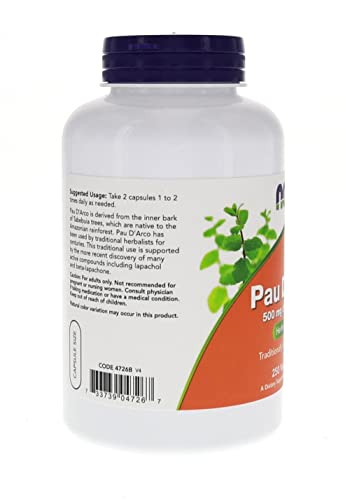 Now Foods Pau D' Arco, 250 Caps 500 mg