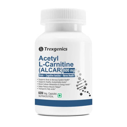 Trexgenics ACETYL-L CARNITINE (ALCAR) 600 mg Nervous System, Cognitive Function, VEGAN & NON-GMO (60 Veg. Capsules)