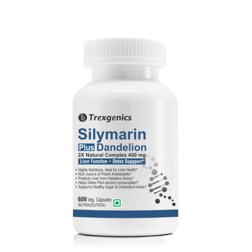 Trexgenics Silymarin Plus 2X Liver Care & Detox with Milk thistle 80% Silymarin 300 mg & Dandelion 4% Flavonoids Vegan (60 Veg Capsules)