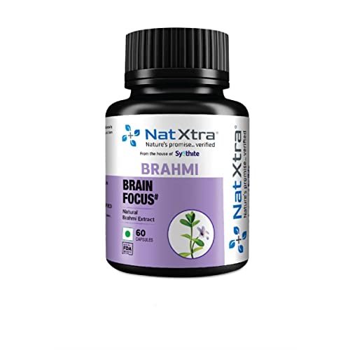 NatXtra Brahmi Brain Focus Capsules - Natural Brahmi Extract - 400mg - 60 Vegetarian Capsules - Cognitive Support for Men and Women