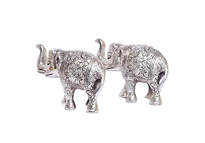 Elephant Metal Statue Small Size Silver Polish 2 pcs Set for Showpiece Enhance Your Home,Office Showpiece Figurines