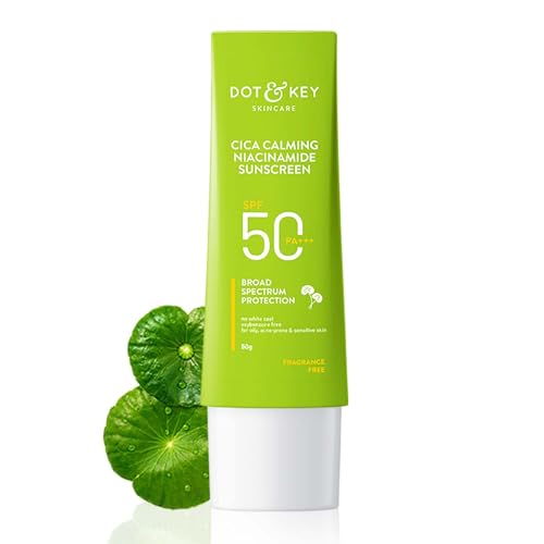 DOT & KEY Cica Calming Niacinamide Sunscreen Spf 50 Pa+++ Uva/Uvb Protection Ultra Light, Fragrance sorbing For Oily, Acne Prone & Sensitive Skin, 50g
