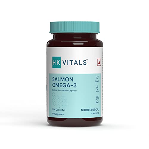 HealthKart HK Vitals Salmon Omega 3, 1000mg Omega 3 Fish Oil with 180mg EPA & 120mg DHA, For Joints, Brain, and Eyes Health, 60 Capsules