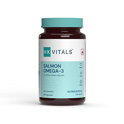 HealthKart HK Vitals Salmon Omega 3, 1000mg Omega 3 Fish Oil with 180mg EPA & 120mg DHA, For Joints, Brain, and Eyes Health, 60 Capsules