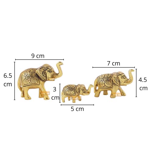 Elephant Showpiece Metal Statue Small Size Gold Polish 3 pcs Set for Decorative Showpiece