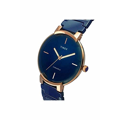 TIMEX Mens 40 mm Blue Dial Ceramic Bracelet Analogue Watch - TWEG21201 (WTITWEG21201, Blue)