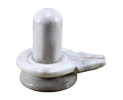 KLEO - Natural Marble Stone Shiva Lingam Shiv Ling Idol Murti for Daily Pooja Purpose - Baahubali Design Size (3.5")