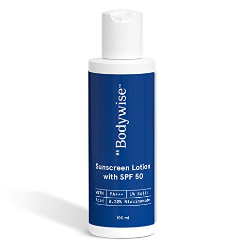 Be Bodywise Sunscreen Lotion with SPF 50 PA+++ | With 1% Kojic Acid & 0.20% Niacinamide | Prevents Site Cast & Gives Broad Spectrum Protection | 100ml