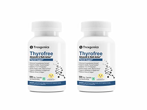 Trexgenics® THYROFREE Comprehensive Thyroid Support with Ashwagandha 5%, Natural Herbs, Tyrosine, MaSelenium & Chromium (60 Veg. Capsules) (Pack of 2)