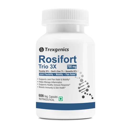 Trexgenics Rosiforte Trio Rosehip, Boswellia, Devil's Claw 700 mg Joint Pain & Inflammation Support Vegan & Non-Gmo (60 Veg Capsules)