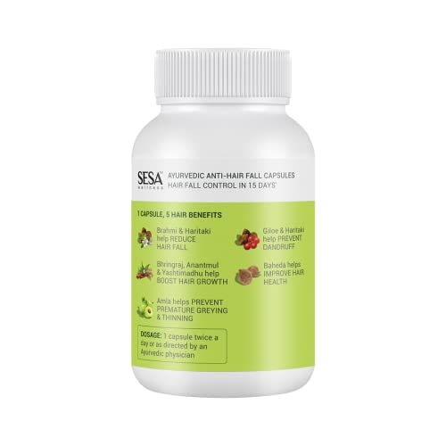 Sesa Ayurvedic Anti-Hair Fall Capsules - Hair Fall Control in 15 DAYS - Bhringraj & 8 Herbs - 100% VEG, 60 Caps