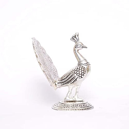 Peacock Metal Statue,Silver Plated Peacock Showpiece Idol for Home Decorative Feng Shui As Table Top Figurine