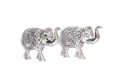 Elephant Metal Statue Small Size Silver Polish 2 pcs Set for Showpiece Enhance Your Home,Office Showpiece Figurines