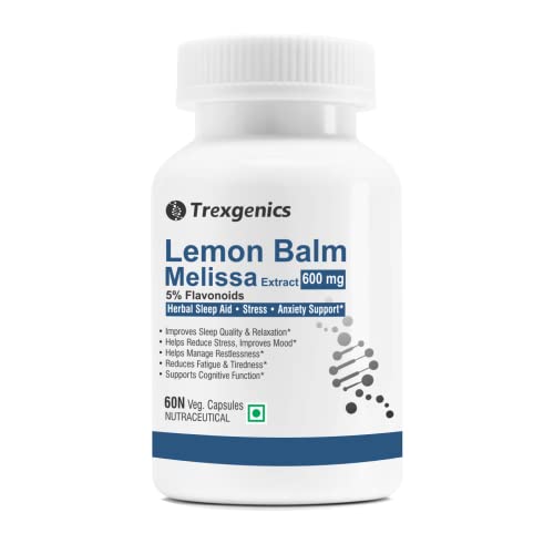 Trexgenics Lemon Balm 5% Flavonoids 500 mg Sleep, Relaxation, Mood Support Vegan & Non-Gmo (60 Veg. Capsules)