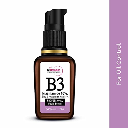 St.Botanica B3 Niacinamide 10%, Zinc & Hyaluronic Acid Face Serum, 20ml with Niacinamide for Healthy Skin | Paraben Free