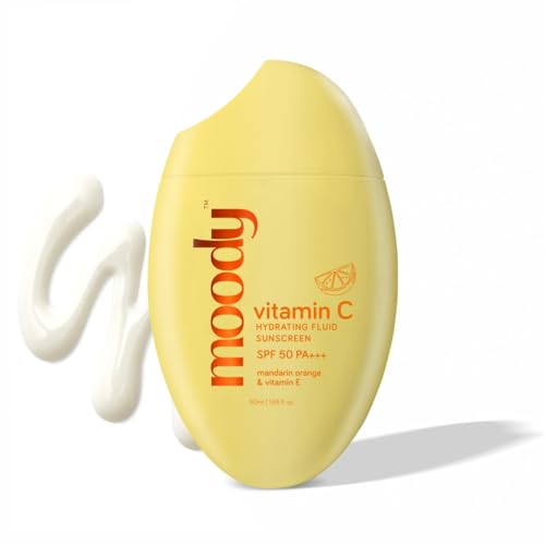 Moody SPF 50 PA+++ Vitamin C Sunscreen with UVA, UVB & Blue Light Protection for Glowing Skin| Long bsorbing | Zero White Cast | For Women & Men | 50g