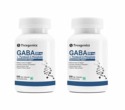 Trexgenics GABA (Gamma aminobutyric aicd) 500 mg, Pyridoxal 5 Phosphate 1 mg, Neurotransmitter, Streport VEGAN & NON-GMO (60 Veg Capsules) (Pack of 2)