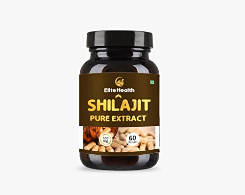 Elite Health SHILAJIT Capsules with Safed Musli and Ashwagandha Extract, Original Himalayan Shilajeeck of 1, Count-60 (Ayush Approved & GMP Certified)