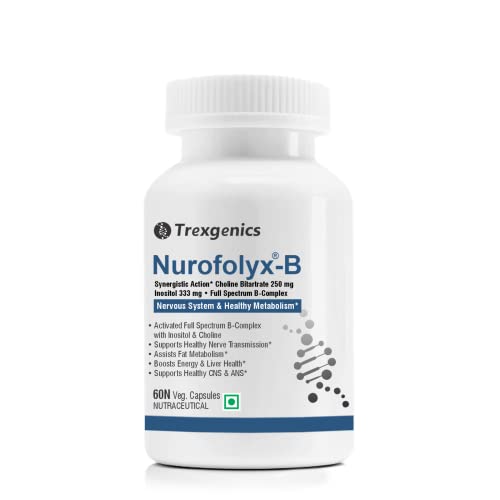 Trexgenics® NUROFOLYX-B Choline 250mg, B12 Methylcobalamin Advanced Nervous System (60 Veg Capsules)