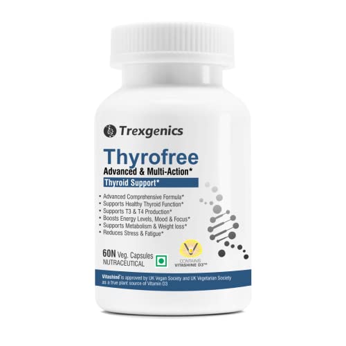 Trexgenics Thyrofree Comprehensive Thyroid Support with Ashwagandha 5%, Natural Herbs, Iodine, Vit C, D3 (60 Veg Capsules)