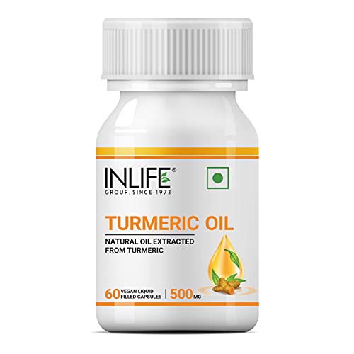 INLIFE Turmeric Oil Capsule, Faster Absorption than Extract, Antioxidant & Natural Detoxifier Supplement for Men & Women, 500mg – 60 Veg Caps