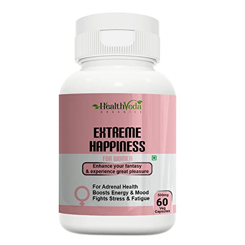 Health Veda Organics Extreme Happiness 500 mg I 60 Capsules I Enhances Immunity & Improves Energy Levels I Boosts Stamina I Only for Women