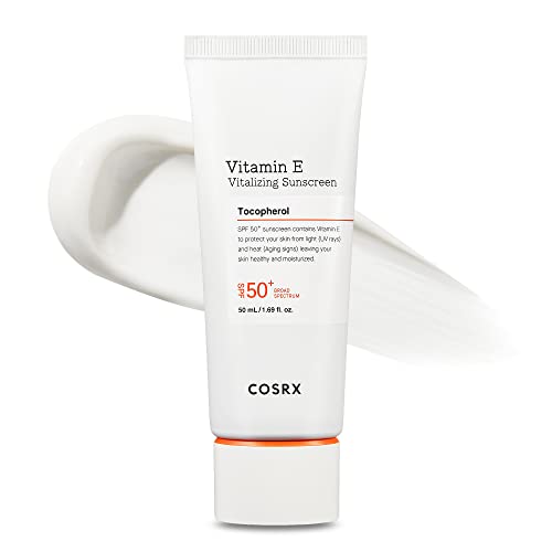 COSRX Vitamin E SPF 50+ Daily Sunscreen, Reef Safe, No Whitecast, OTC Vitalizing Sunscreen, Strong Protection Against UVA and UVB Rays | 50ml