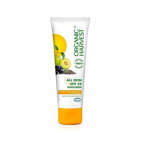 Organic Harvest All Skin SPF 50 Sunscreen: Kakadu Plum, Acai Berry & Chia Seeds | Sunscreen for Dry,n Certified Organic | Sulphate & Paraben-free 100g
