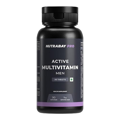 Nutrabay Pro Active Multivitamin for Men - 25 Vital Vitamins & Minerals with Zinc, Vitamin C, Vitamihances Energy, Stamina & Immunity - 30 Veg Tablets