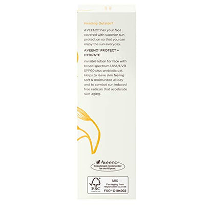 Aveeno Protect + Hydrate Moisturizing Face Sunscreen Lotion With Broad Spf 60 & Prebiotic, Oil-free, Oxybenzone-free, 2.0 ounces