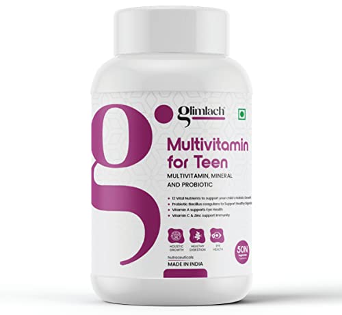 GLIMLACH Multivitamins For Teenagers, 50 Multivitamin Tablets, with Zinc, Vitamin C, Vitamin D3, Mulnseng Extract, Enhances Energy, Stamina & Immunity