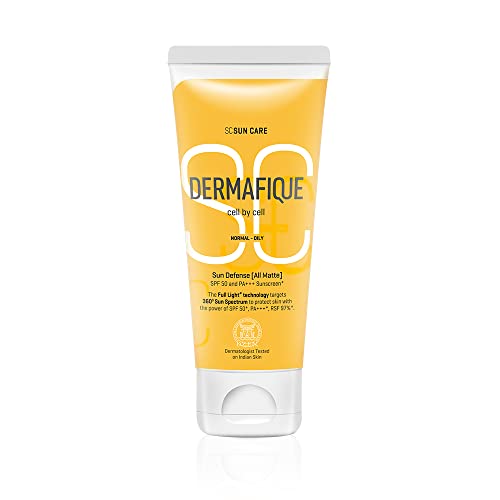 Dermafique Sun Defense Matte Sunscreen with SPF 50, 50 g - For Normal to Oily Skin - Prevents tannin Skin from UVA, UVB, Infrared Rays & Visible Light