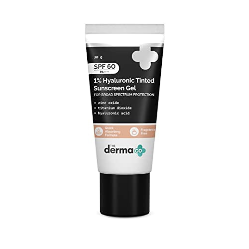 The Derma Co 1% Hyaluronic Tinted Sunscreen SPF 60 Gel, PA++++, No White Cast, Lightweight, Broad Spectrum Protection - 30g