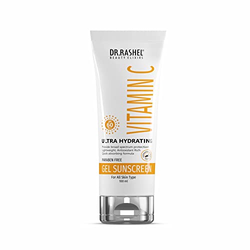 DR.RASHEL Vitamin C Sunscreen SPF 60 PA+++ Gel Ultra Hydrating Protects Your Skin From UV Rays With rol For Normal to Oily Skin Parabean Free – 100 ML