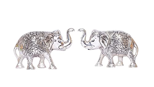 Elephant Metal Statue Small Size Silver Polish 2 pcs Set for Showpiece Enhance Your Home,Office Showpiece Figurines